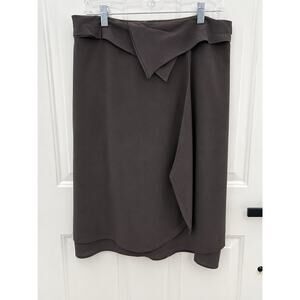 Max Mara Pure Seta Silk Wrap Skirt Brown Midi Below Knee Made In Italy Size 14